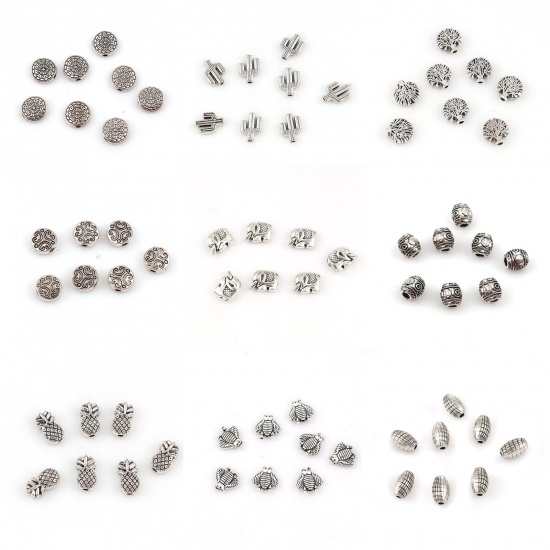 Lot of 10 Pieces Silver Tone Alloy Flat Square Leaf Spacer Beads 10 x 9mm Hole 1 