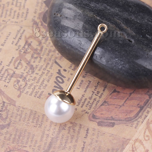 Picture of Zinc Based Alloy One Pearl Jewelry Pendants Gold Plated White Acrylic Imitation Pearl 51mm(2") x 10mm( 3/8"), 10 PCs