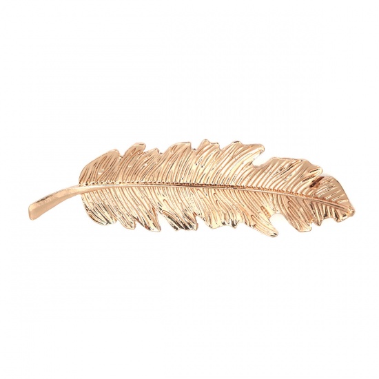 Picture of Zinc Based Alloy Hair Clips Findings Antique Silver Feather 94mm x 26mm, 2 PCs
