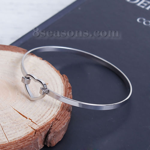 Immagine di 304 Acciaio Inossidabile Braccialetto Tono Argento Cuore 18cmLunghezza, 1 Pz