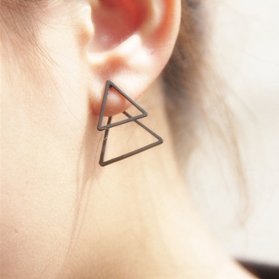 Picture of Copper Ear Post Stud Earrings Gold Plated Triangle 20mm 15mm, 1 Pair