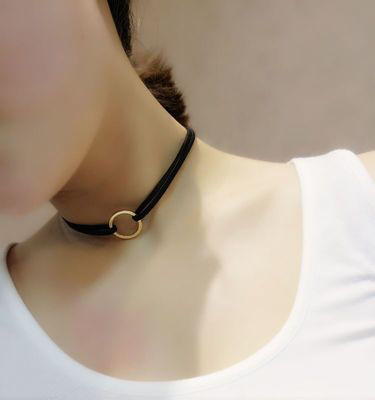 Picture of Velvet Choker Necklace Gold Plated Black Round Hollow 35cm(13 6/8") long, 1 Piece