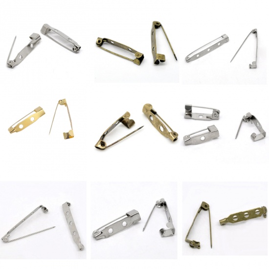 Picture of Alloy Pin Brooches Back Bar Findings Silver Tone 3.3cm x0.5cm(1 2/8" x 2/8"), 100 PCs