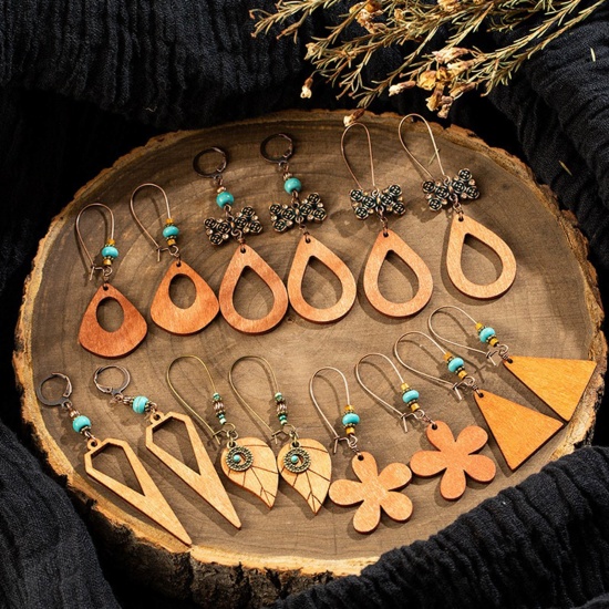 Picture of Wood Boho Chic Bohemia Earrings Fan-shaped 