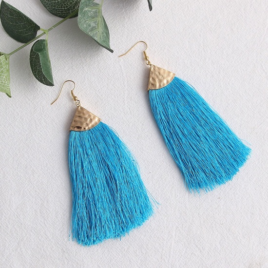 Picture of Tassel Earrings Gold Plated Gray 11.5cm x 5.5cm, 1 Pair