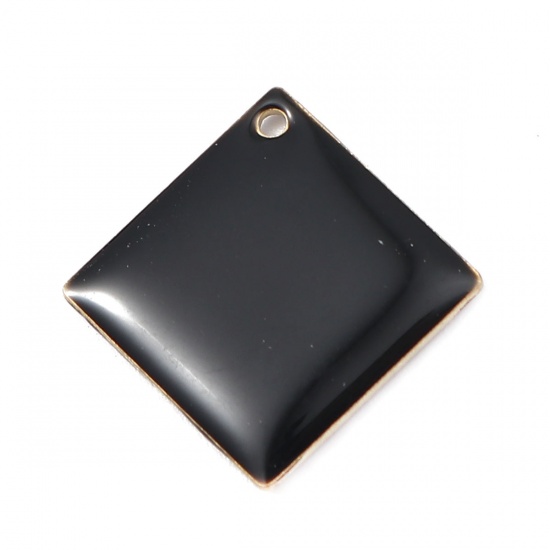 Immagine di Rame Sequins Smaltati Charms Rombo Colore di Ottone Colore del Caffè 21mm x 21mm, 10 Pz