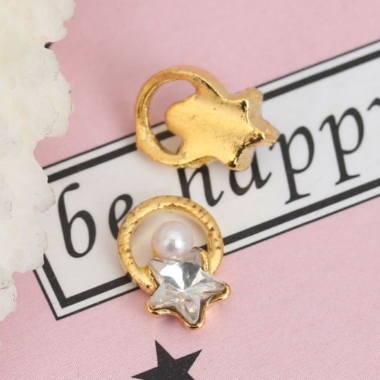 Picture of Zinc Based Alloy & Acrylic Resin Jewelry Craft Filling Material Gold Plated Heart AB Color Clear Rhinestone 8mm x 7mm, 5 PCs