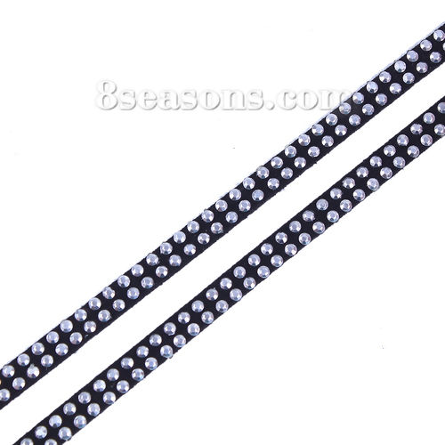 Picture of Velvet Faux Suede Jewelry Cord Rope Black With Hot Fix Rhinestone 5mm( 2/8"), 1 Roll (Approx 10 M/Roll)