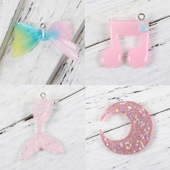 Picture of Resin Pendants Horse Animal Glitter Multicolor 38mm(1 4/8") x 36mm(1 3/8"), 5 PCs
