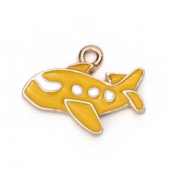 Picture of Zinc Based Alloy Travel Charms Airplane Gold Plated Black Enamel 21mm( 7/8") x 16mm( 5/8"), 10 PCs