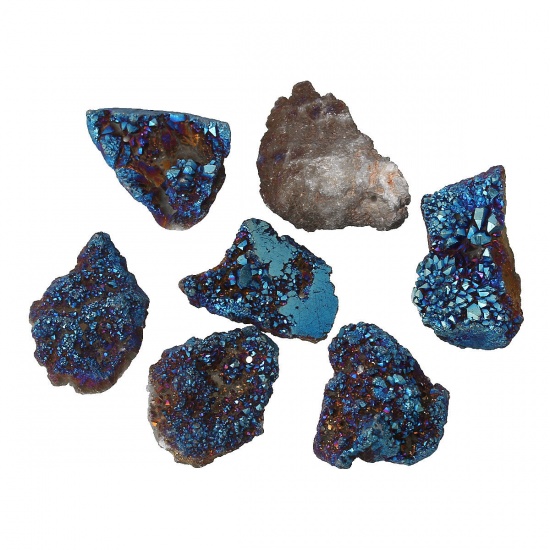 Bild von (Klasse B) Elektroplattiert Halbedelstein Achat Druzy Anhänger Unregelmäßig Dunkelblau 3.8cm x2cm - 2cm x2cm, 2 Stücke