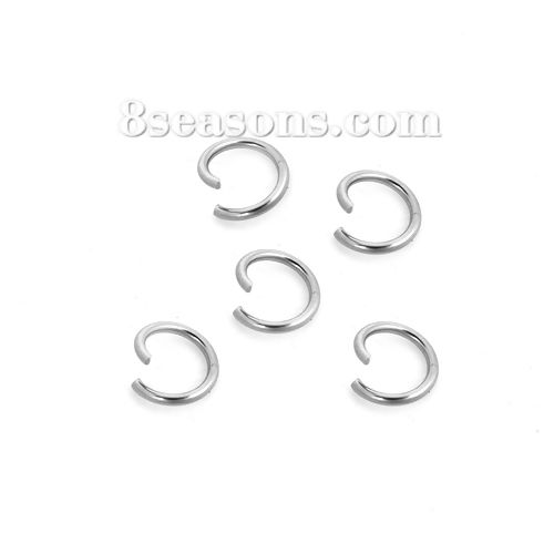 Picture of 304 Stainless Steel Opened Jump Rings Findings Round Silver Tone 7mm( 2/8") Dia., 500 PCs