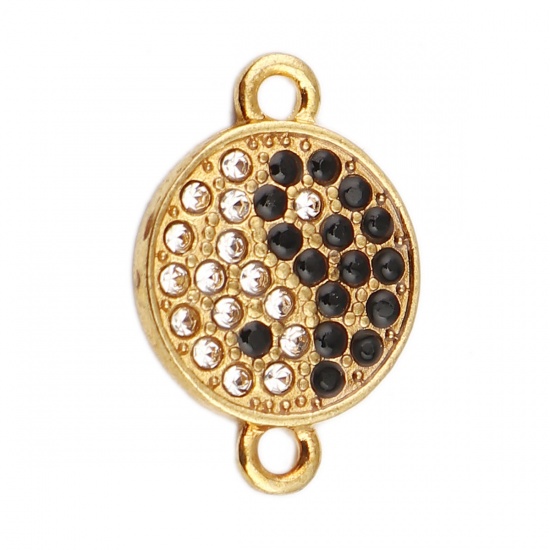 Picture of Zinc Based Alloy Connectors Round 18K Real Gold Plated Multicolor Rhinestone 18mm x 12mm, 5 PCs