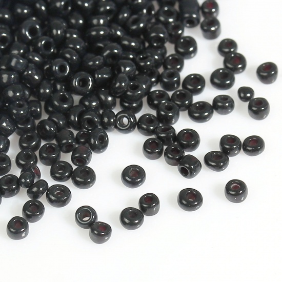 Picture of 8/0 Glass Seed Beads Round Rocailles Black Pearlized About 3mm( 1/8") Dia, Hole: Approx 0.8mm, 450 gram