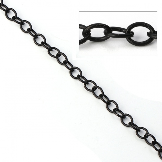 Picture of Iron Based Alloy Open Link Cable Chain Findings Black 7x6mm( 2/8" x 2/8"), 10 M