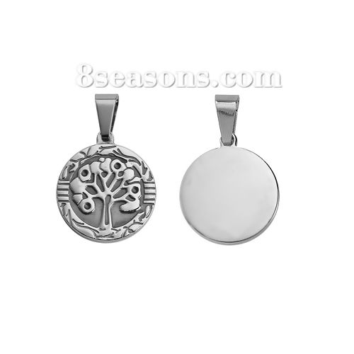 Picture of 316 Stainless Steel Pendants Tree Silver Tone Round 39mm(1 4/8") x 25mm(1"), 1 Piece