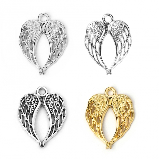 Picture of Zinc Based Alloy Charms Wing Silver Plated 22mm( 7/8") x 17mm( 5/8"), 30 PCs