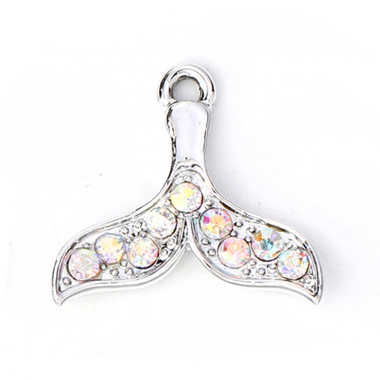 Picture of Zinc Based Alloy Charms Whale Tail Gold Plated AB Color Rhinestone 20mm( 6/8") x 19mm( 6/8"), 10 PCs
