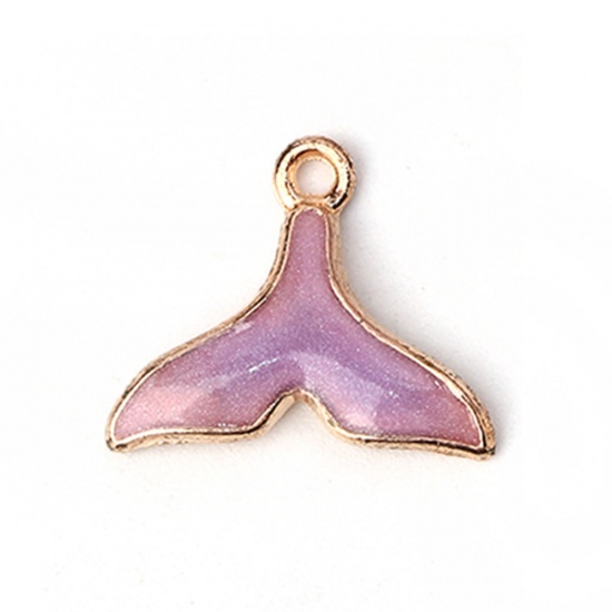 Picture of Zinc Based Alloy Charms Whale Tail Gold Plated Creamy-White Enamel 18mm( 6/8") x 15mm( 5/8"), 20 PCs