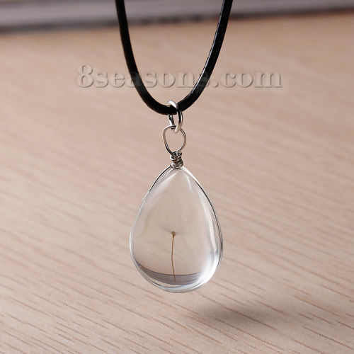 Picture of Transparent Glass Globe Bubble Necklace Drop Real Dandelion 38cm(15") long, 1 Piece