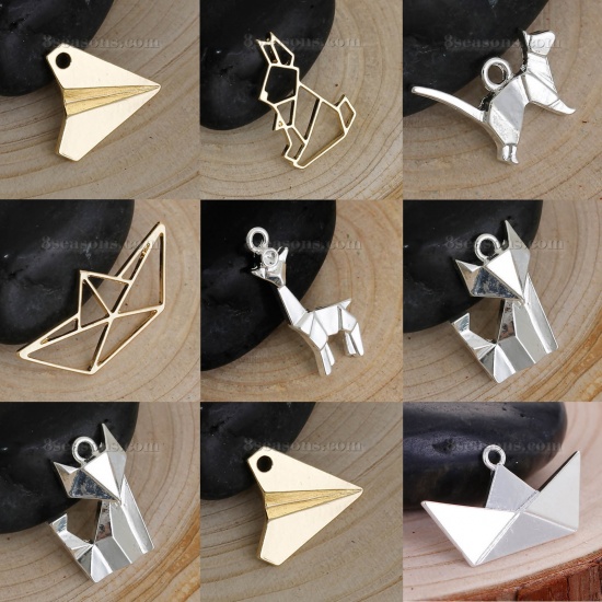 Picture of Zinc Based Alloy 3D Origami Charms Travel Airplane Silver Plated 17mm( 5/8") x 17mm( 5/8"), 5 PCs