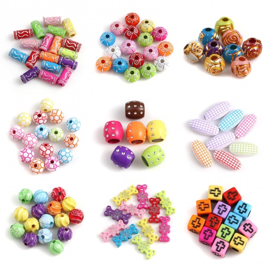 Picture of Acrylic Beads Cylinder At Random S Pattern Pattern About 14mm x 7mm, Hole: Approx 2.8mm, 300 PCs