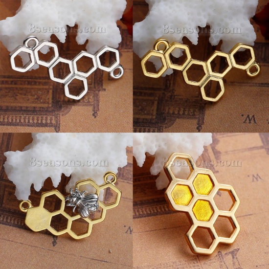 Picture of Zinc Based Alloy Connectors Findings Honeycomb Gold Plated 23mm x 15mm, 10 PCs