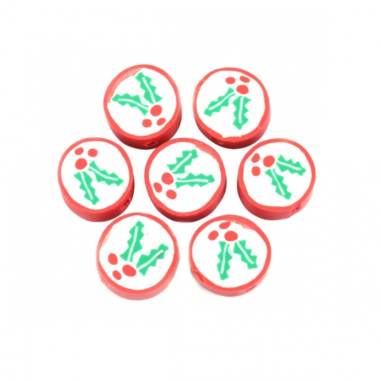 Picture of Polymer Clay Beads Round Multicolor Christmas Tree Pattern About 15mm Dia, Hole: Approx 2.3mm, 40 PCs