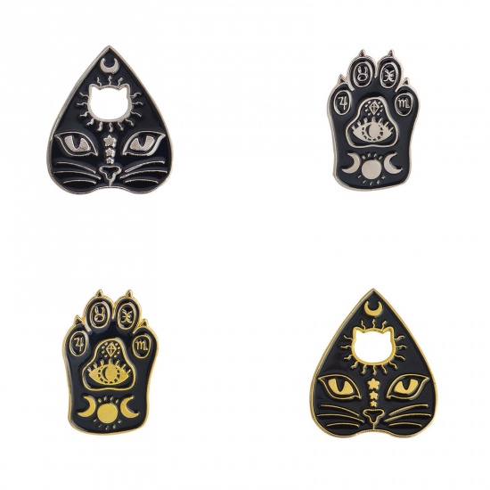 Picture of Pin Brooches Paw Claw Gold Plated Black Enamel 30mm x 25mm, 1 Piece