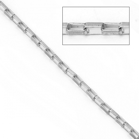 Picture of Iron Based Alloy Link Cable Chain Findings Silver Tone Rectangle 4x2mm( 1/8" x 1/8"), 3 M