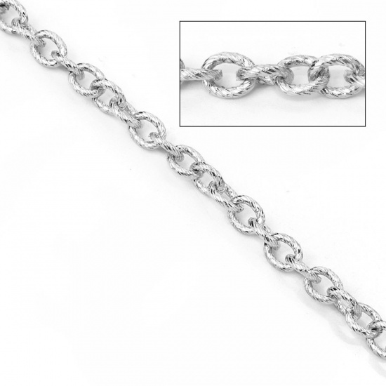 Picture of Iron Based Alloy Link Cable Chain Findings Silver Tone Oval 6.5x5mm( 2/8" x 2/8"), 3 M
