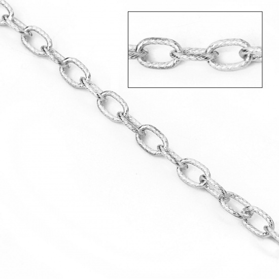 Picture of Iron Based Alloy Link Cable Chain Findings Silver Tone Oval 9x6mm( 3/8" x 2/8"), 3 M