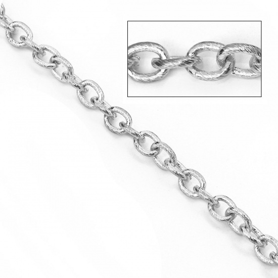 Picture of Iron Based Alloy Link Cable Chain Findings Silver Tone Oval 8x6mm( 3/8" x 2/8"), 3 M