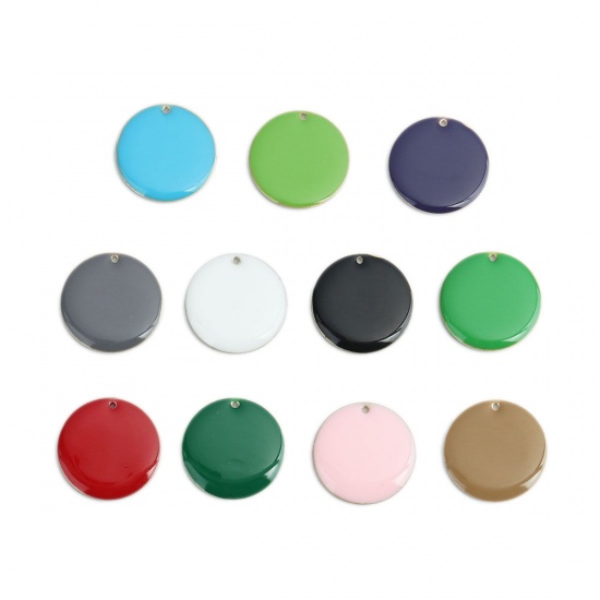 Immagine di Rame Sequins Smaltati Charms Oro Placcato Bianco Tondo 25mm Dia., 5 Pz