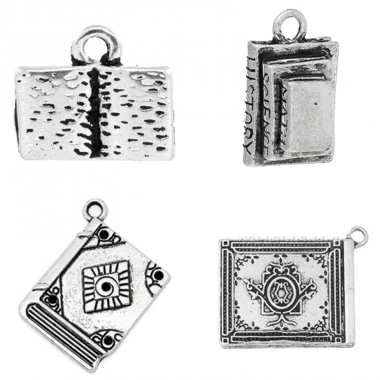 Picture of Graduation Jewelry Zinc Based Alloy Open Book Charms Antique Silver 12mm( 4/8") x 10mm( 3/8"), 30 PCs