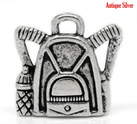 Picture of Graduation Jewelry Zinc Based Alloy Charms Backpack Antique Silver 16mm x 16mm( 5/8"x 5/8"), 50 PCs