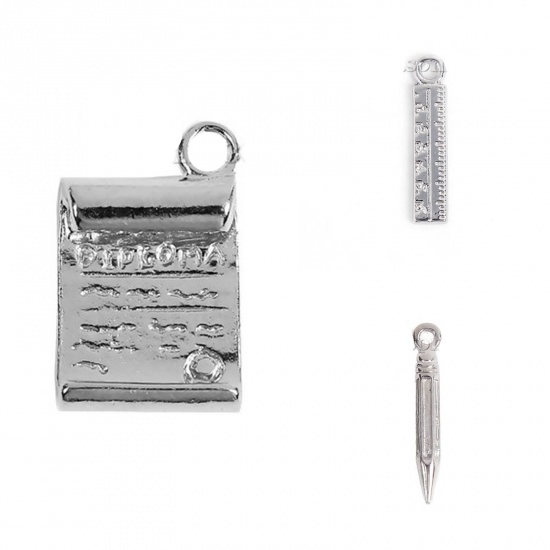 Picture of Zinc Based Alloy College Jewelry Charms Ruler Silver Tone Rectangle 24mm(1") x 5mm( 2/8"), 50 PCs