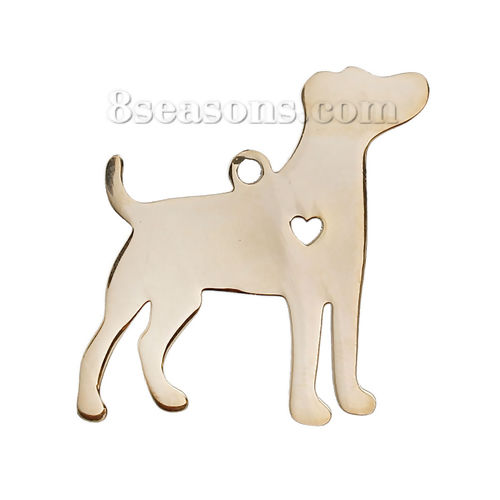 Picture of 304 Stainless Steel Pet Silhouette Pendants Jack Russell Terrier Animal Gold Plated The Dog Has My Heart 31mm(1 2/8") x 30mm(1 1/8"), 1 Piece
