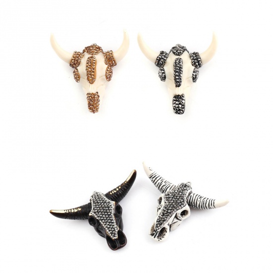 Picture of Resin Boho Chic Pendants Sheep Brown Micro Pave Gray & Clear Rhinestone 49mm(1 7/8") x 46mm(1 6/8"), 1 Piece