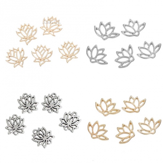 Picture of Zinc Based Alloy Connectors Findings Lotus Flower Gold Plated Hollow 19mm( 6/8") x 17mm( 5/8"), 5 PCs