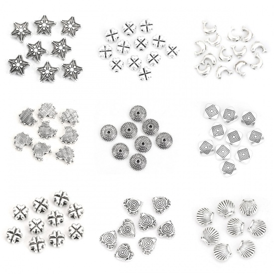 Picture of Zinc Based Alloy Spacer Beads Heart Antique Silver 8mm x 7mm, Hole: Approx 1.4mm, 50 PCs