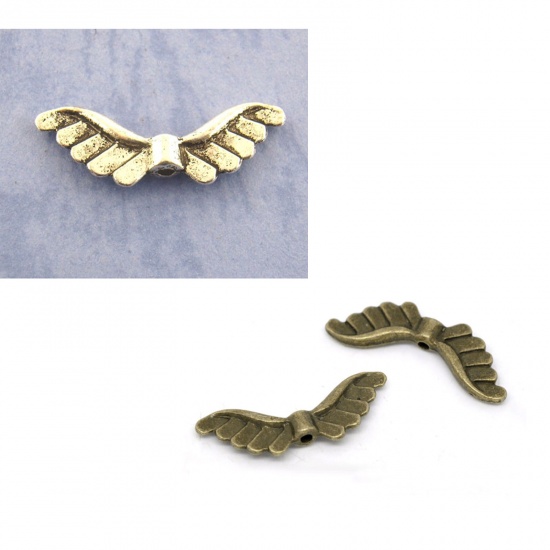 Picture of Zinc Based Alloy Spacer Beads Angel Wing Antique Silver About 24mm x 8mm, Hole:Approx 1.5mm, 50 PCs