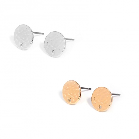 Picture of Zinc Based Alloy Hammered Ear Post Stud Earrings Findings Round Gold Plated W/ Loop 10mm Dia., Post/ Wire Size: (21 gauge), 10 PCs