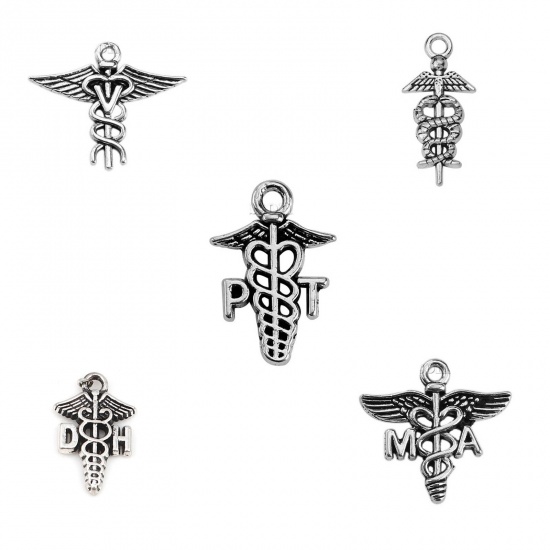 Picture of Zinc Based Alloy Medical Charms Wing Antique Silver Message " MA " 20mm( 6/8") x 20mm( 6/8"), 30 PCs