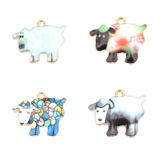 Picture of Zinc Based Alloy Charms Sheep Gold Plated Multicolor Enamel 21mm x 17mm, 10 PCs
