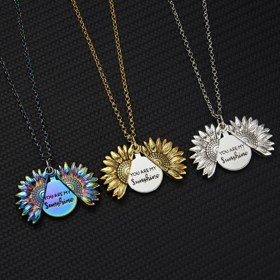 Picture of Necklace Sunflower Hidden Message " YOU ARE MY Sunshine " Can Open 