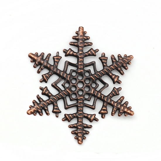 Picture of Iron Based Alloy Filigree Stamping Embellishments Christmas Snowflake Silver Tone 45mm(1 6/8") x 45mm(1 6/8"), 30 PCs