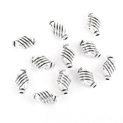 Picture of Zinc Based Alloy Spacer Beads Rectangle Antique Silver Carved 12mm x 5mm, Hole: Approx 1.7mm, 50 PCs