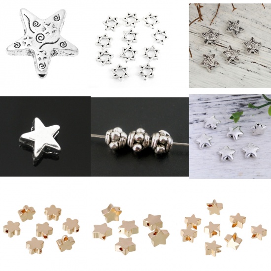 Picture of Ocean Jewelry Zinc Based Alloy Seed Beads Star Antique Silver Color About 4mm x 4mm, Hole: Approx 1.1mm, 300 PCs