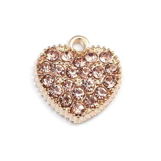 Picture of Zinc Based Alloy Charms Heart Gold Plated Black Rhinestone 17mm x 17mm, 5 PCs